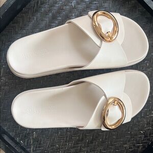 Steve Madden Cream Sandals with Gold Buckle size 10